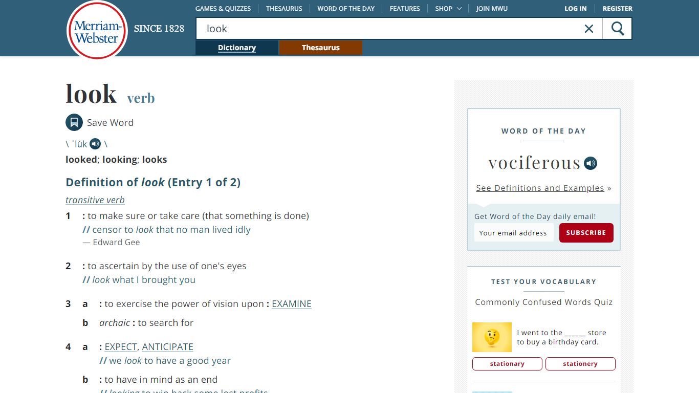 Look Definition & Meaning - Merriam-Webster